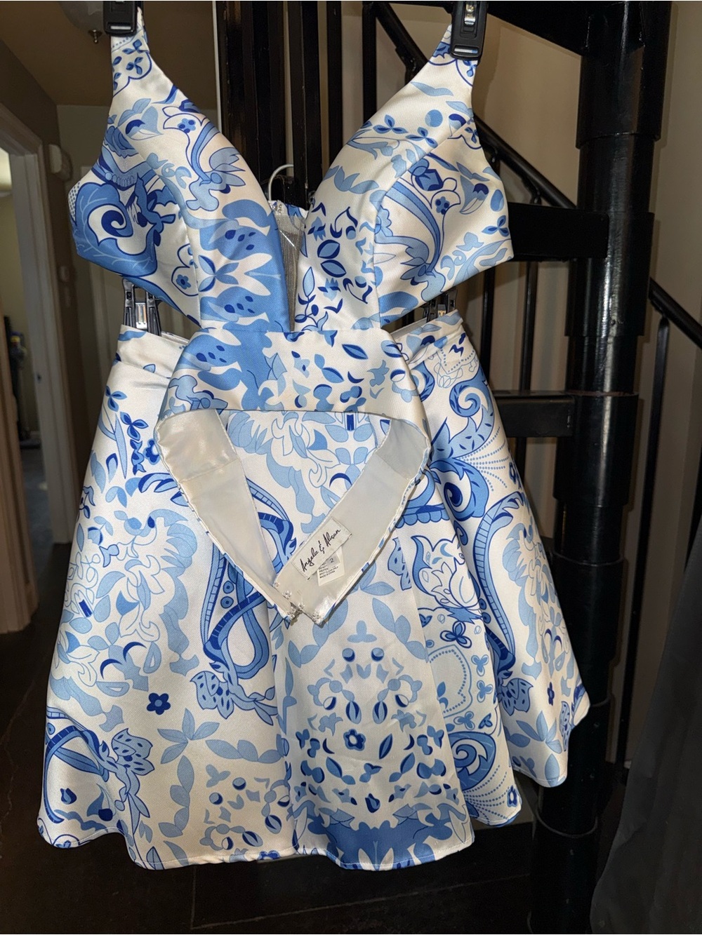 Angela & Alison Blue and White Printed Fit-and-Flare Dress